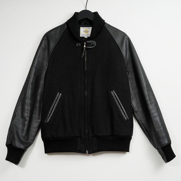 Golden Bear x Hollywood Ranch Market Varsity Jacket Black Leather Wool USA M - Picture 1 of 13